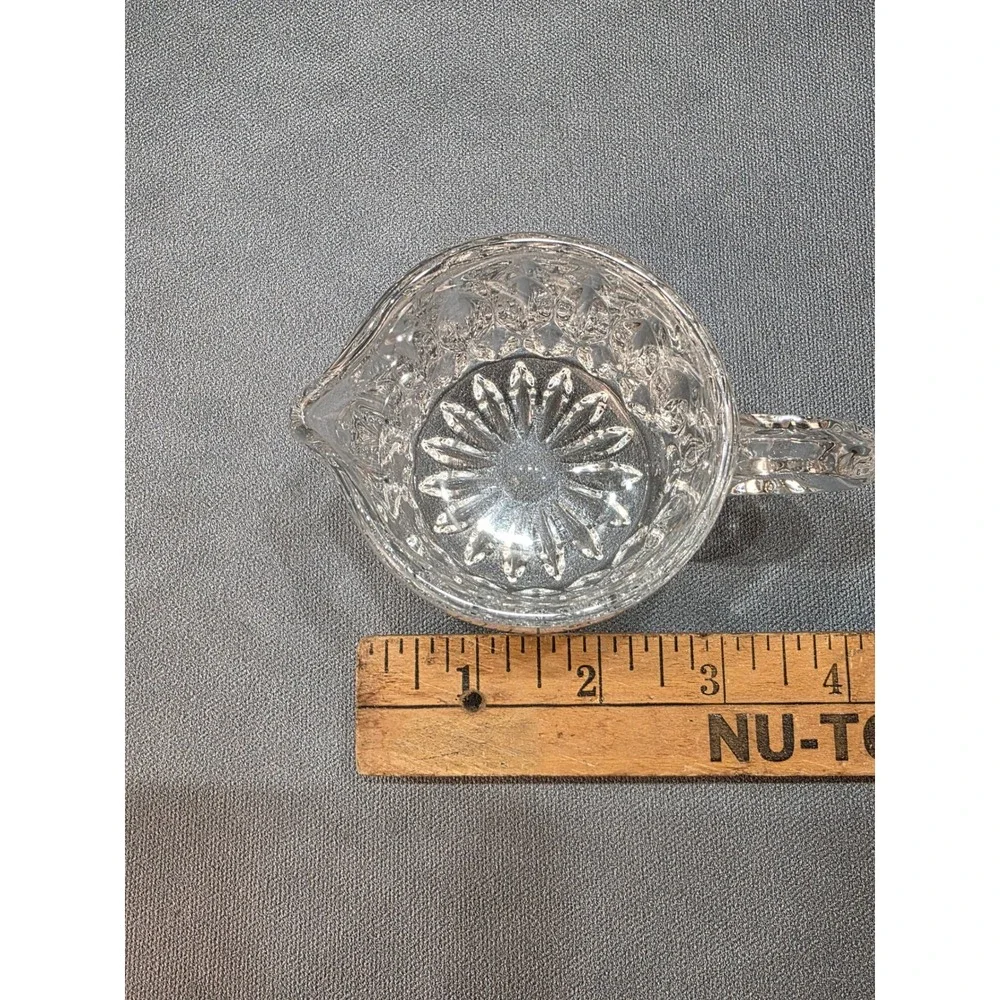 Vintage Clear Pressed Glass Individual Creamer Pitcher Sunburst Base‎ 2.5 Inch